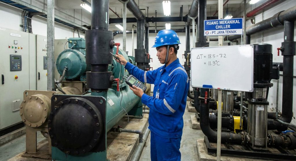 menghitung Delta T pada chiller di ruang ac pada sebuah industri